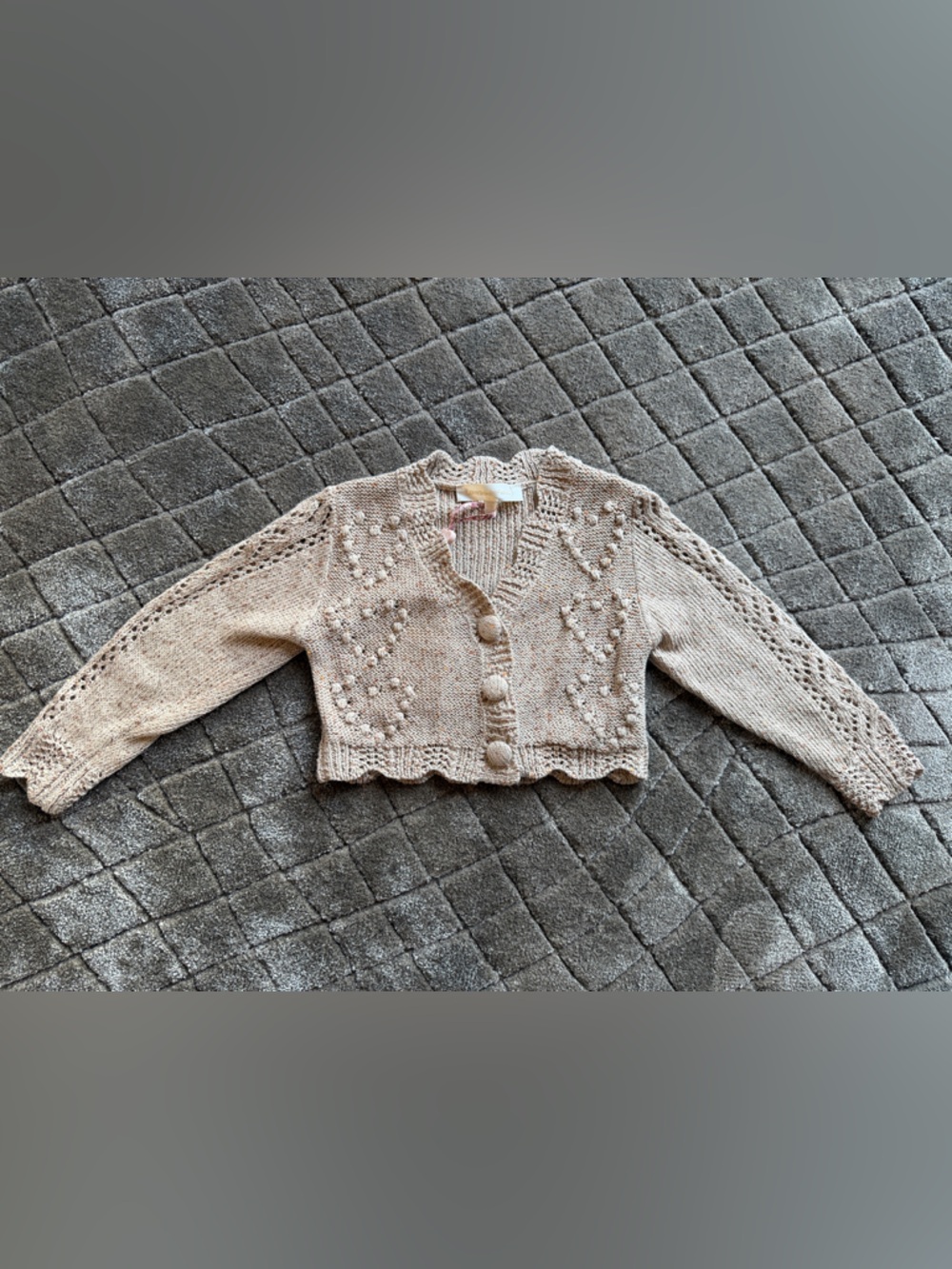 LoveShackFancy Cream Beige Bobble Knit Cardigan